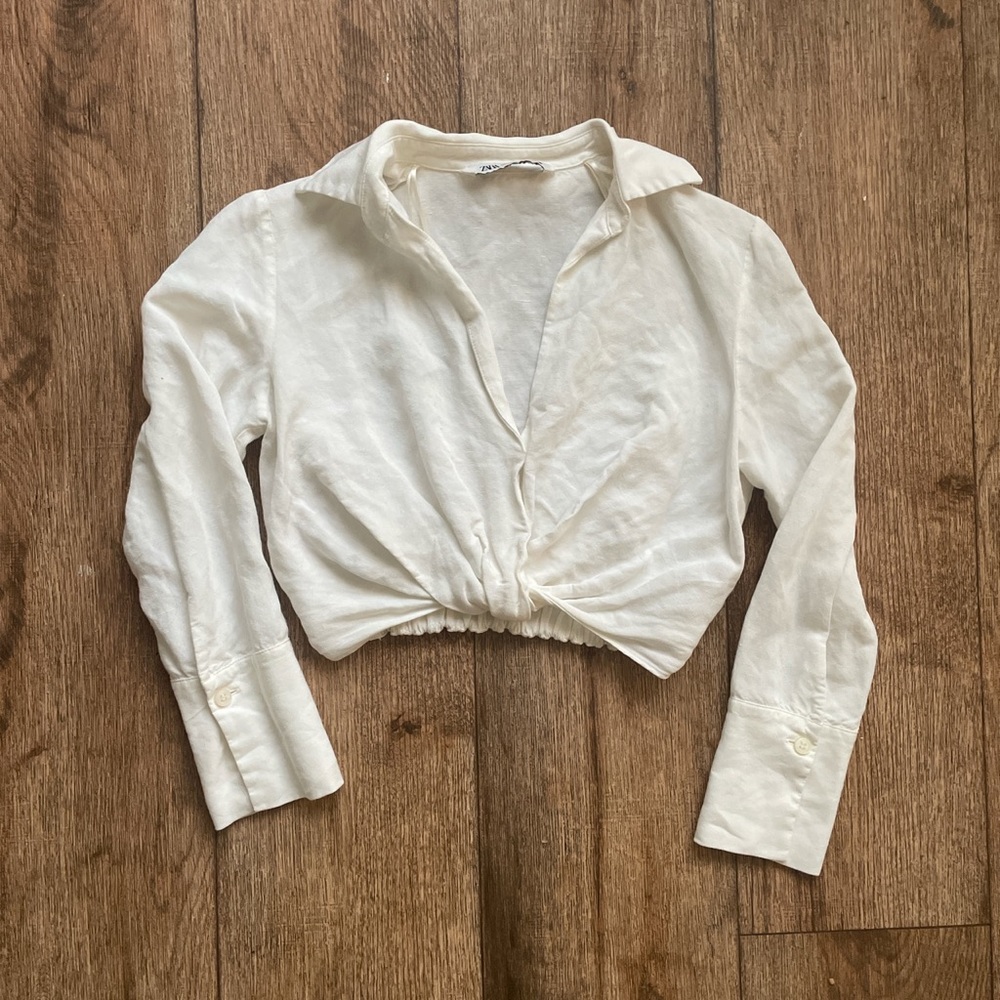 White Linen Cropped Blouse